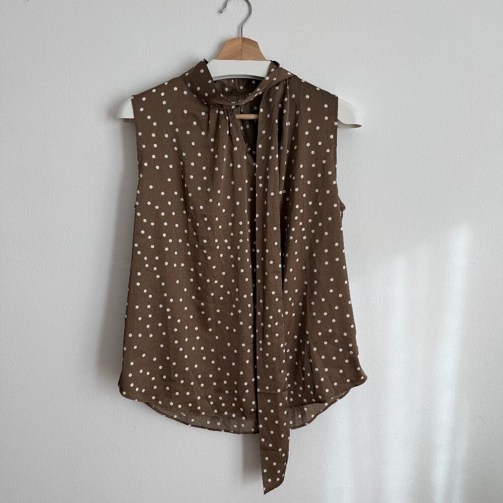 Satin Sleeveless Polka Dot Tie-Neck Top